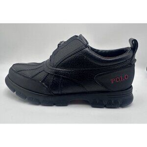 Ralph Lauren Polo Kewzip Black Sz 9 D Leather Slip-On Shoes Side Logo Durable So